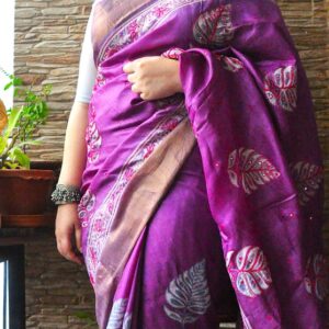 Pure tussar block print with aari