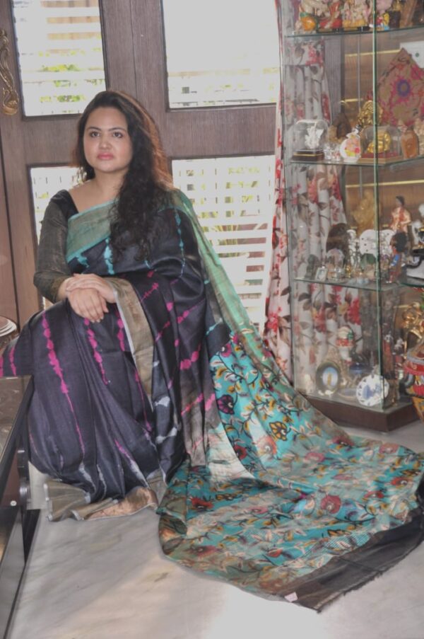 zari tussar with kalamkari and shivori
