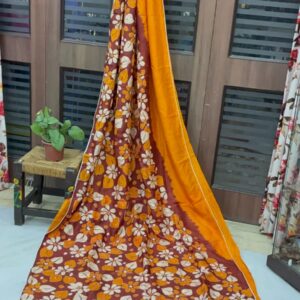 Pure Murshidabad Silk Saree with Batik & Kantha Stitch Work | Includes Blouse Piece