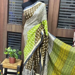 Tussar Silk Saree with Hand Gujarati Work | Includes Blouse Piece