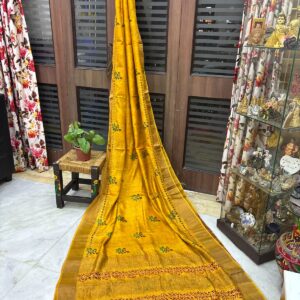 Premium Tussar Silk Saree with Intricate Cutwork & Blouse Piece
