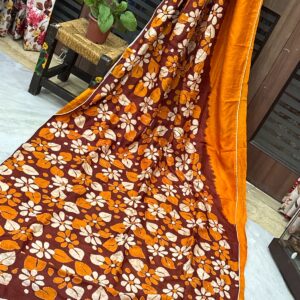 Pure Silk Saree with Batik Print, Kantha Stitch Work & Blouse Piece