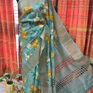 Pure Tussar Silk Saree with Cutwork | Handcrafted Designer Saree