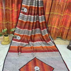 Bishnupur Silk Saree with Hand Brush Painting & Kantha Work